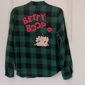 Betty Boop Green Flannel Shirt Medium